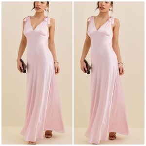 Reformation Pernille Silk Maxi Dress Tie Cherry Blossom Baby Pink MEDIUM